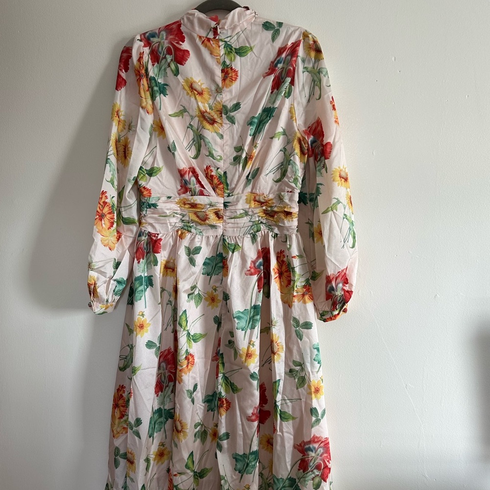 Retro Stage Ivory Floral 1930s Style Long Sleeve Swing Dress, US 8, NWT